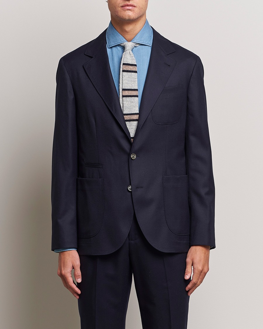 Herre | Uldblazer | Brunello Cucinelli | Flannel Blazer Navy