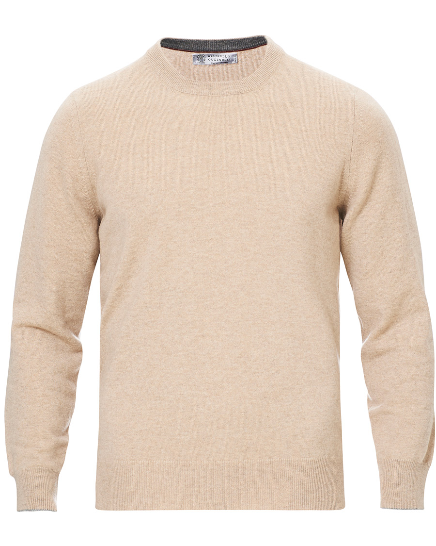 Herre | Trøjer | Brunello Cucinelli | Cashmere Contrast Crew Neck Sweater Beige