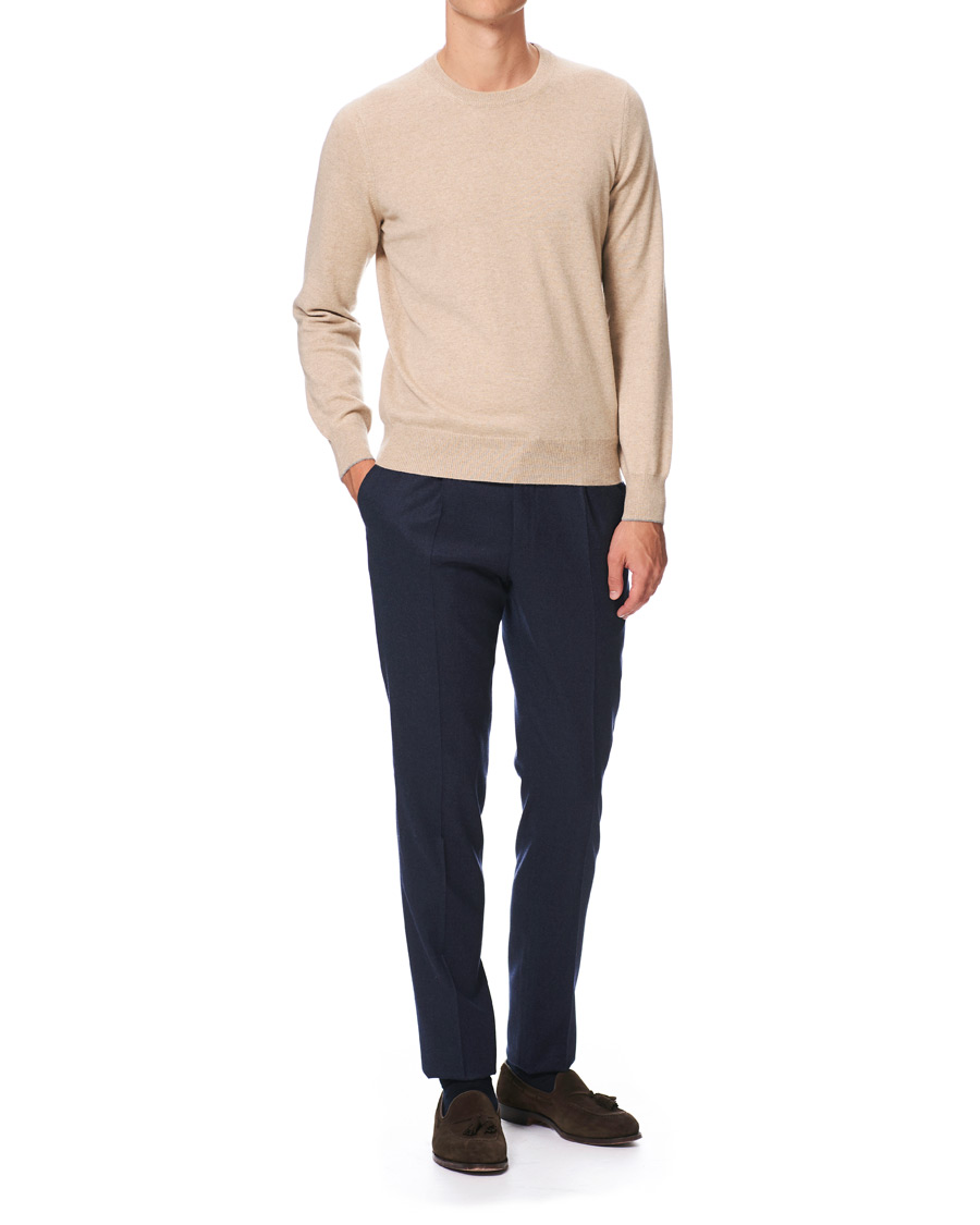 Herre | Trøjer | Brunello Cucinelli | Cashmere Contrast Crew Neck Sweater Beige