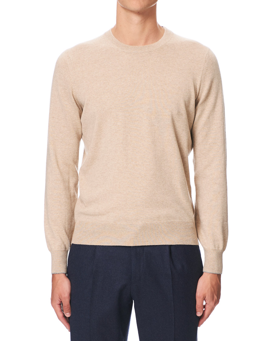 Herre | Trøjer | Brunello Cucinelli | Cashmere Contrast Crew Neck Sweater Beige