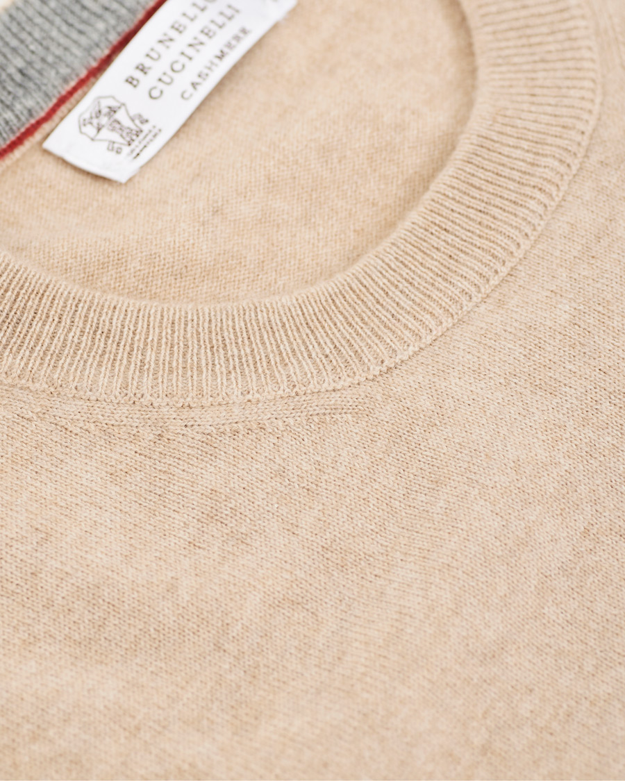 Herre | Trøjer | Brunello Cucinelli | Cashmere Contrast Crew Neck Sweater Beige
