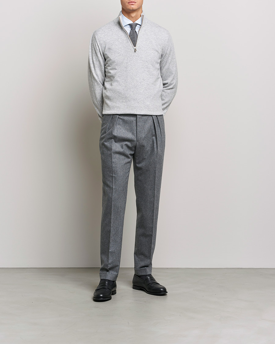 Herre | Trøjer | Brunello Cucinelli | 2 Ply Cashmere Half Zip Light Grey