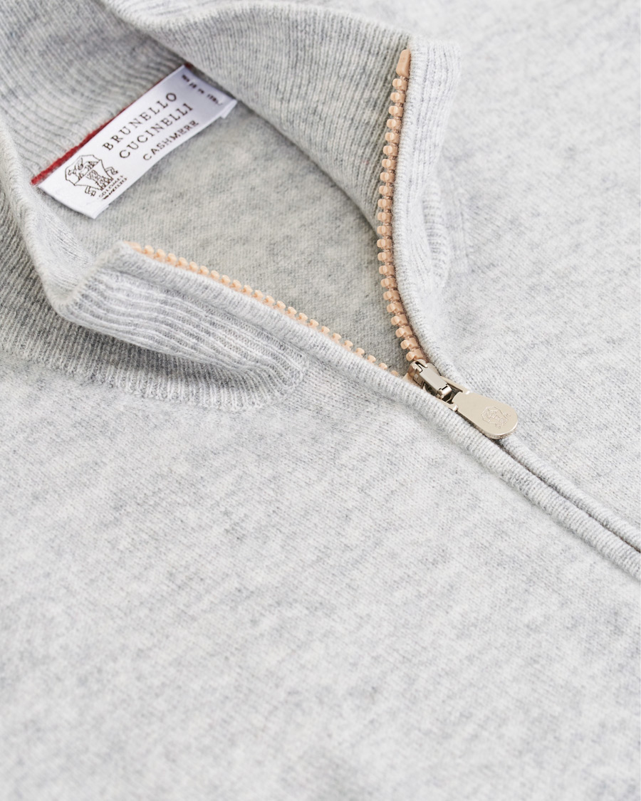 Herre | Trøjer | Brunello Cucinelli | 2 Ply Cashmere Half Zip Light Grey
