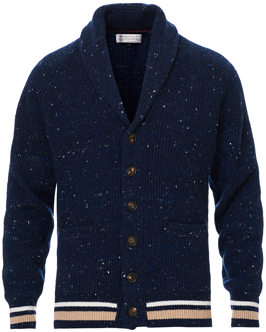 Herre | Trøjer | Brunello Cucinelli | Cashmere Blend Shawl Collar Cardigan Dark Blue