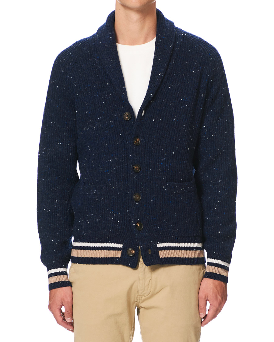 Herre | Trøjer | Brunello Cucinelli | Cashmere Blend Shawl Collar Cardigan Dark Blue
