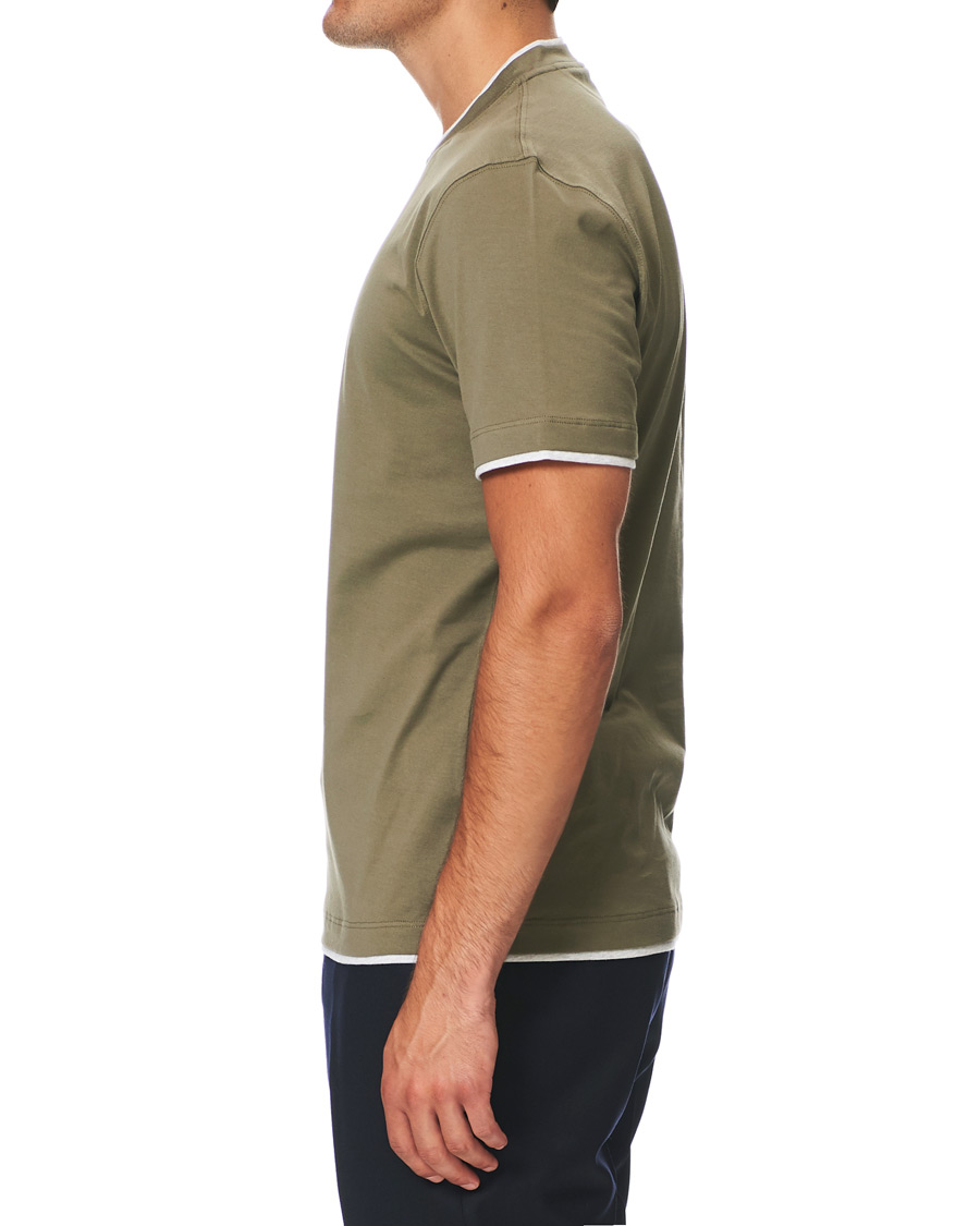 Herre | T-Shirts | Brunello Cucinelli | Contrast Collar T-Shirt Green/Grey