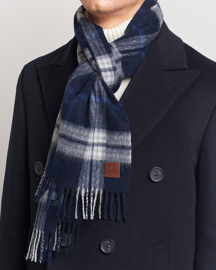 Herre | Amanda Christensen Merino Wool Check Scarf Blue | Amanda Christensen | Merino Wool Check Scarf Blue