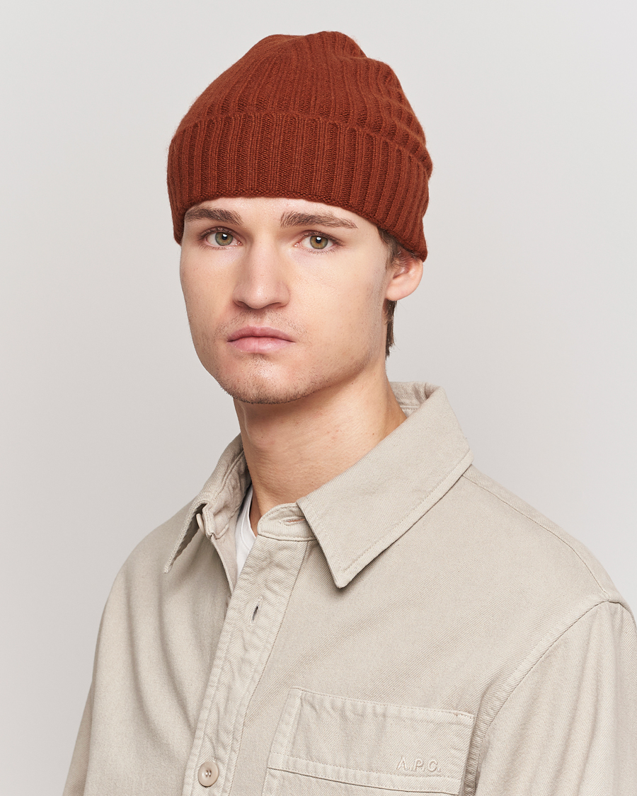 Herre |  | Amanda Christensen | Rib Knitted Cashmere Cap Rust Orange