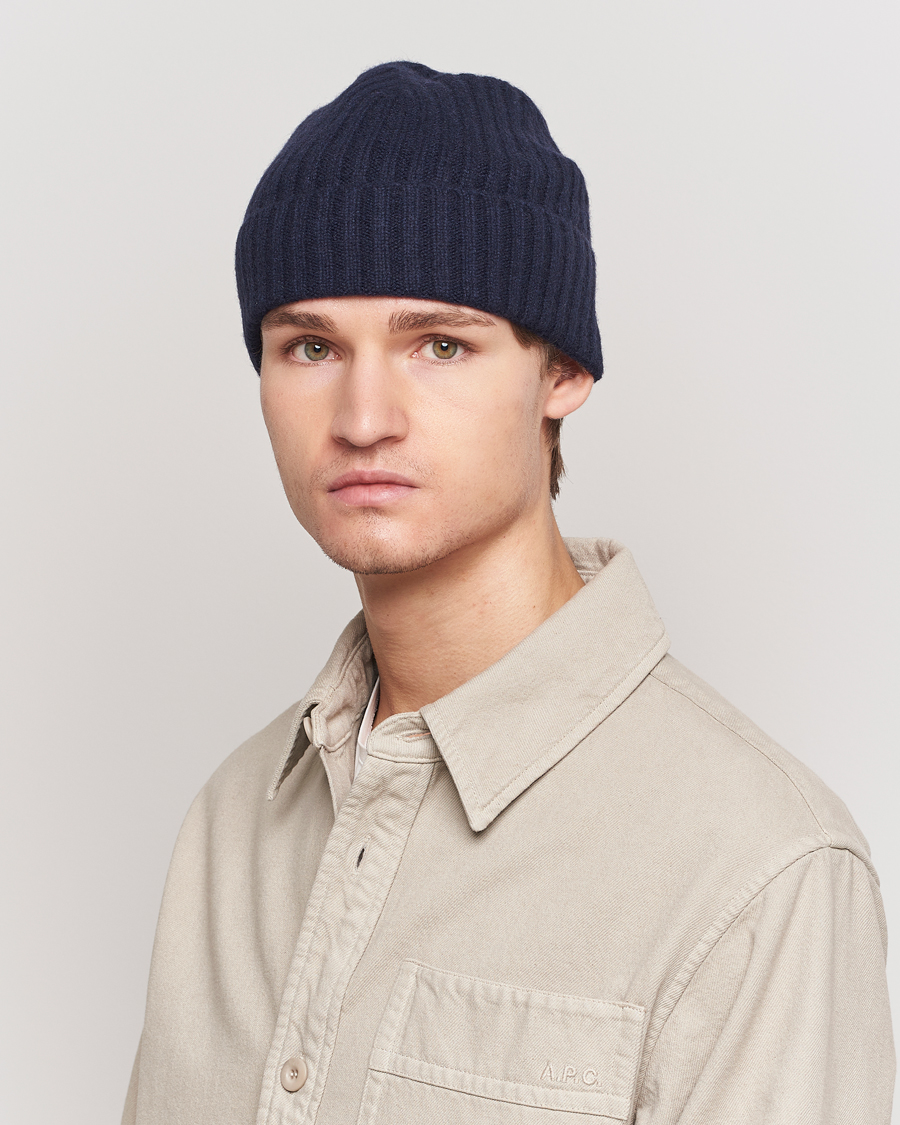 Herre |  | Amanda Christensen | Rib Knitted Cashmere Cap Navy