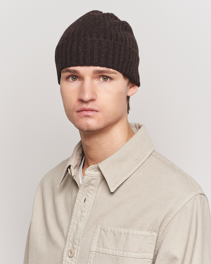 Herre |  | Amanda Christensen | Rib Knitted Cashmere Cap Brown Melange