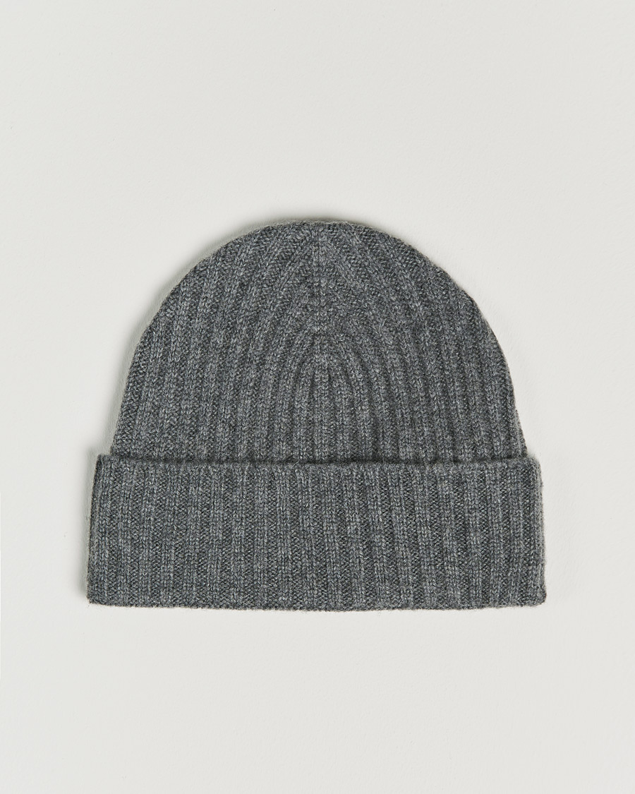 Herre | Huer | Amanda Christensen | Rib Knitted Cashmere Cap Grey Melange
