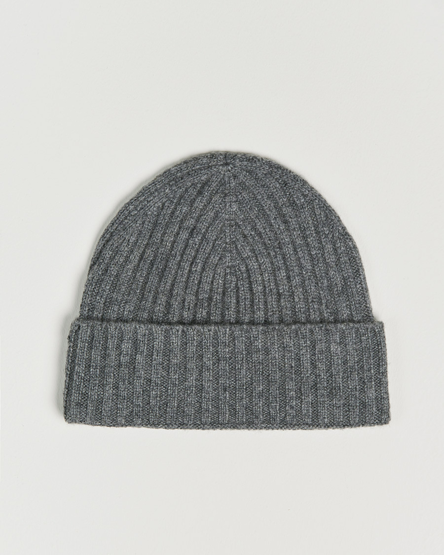 Herre | Huer | Amanda Christensen | Rib Knitted Cashmere Cap Grey Melange