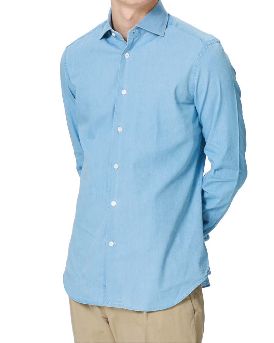Herre | Skjorter | Mazzarelli | Soft Cut Away Denim Shirt Light Indigo