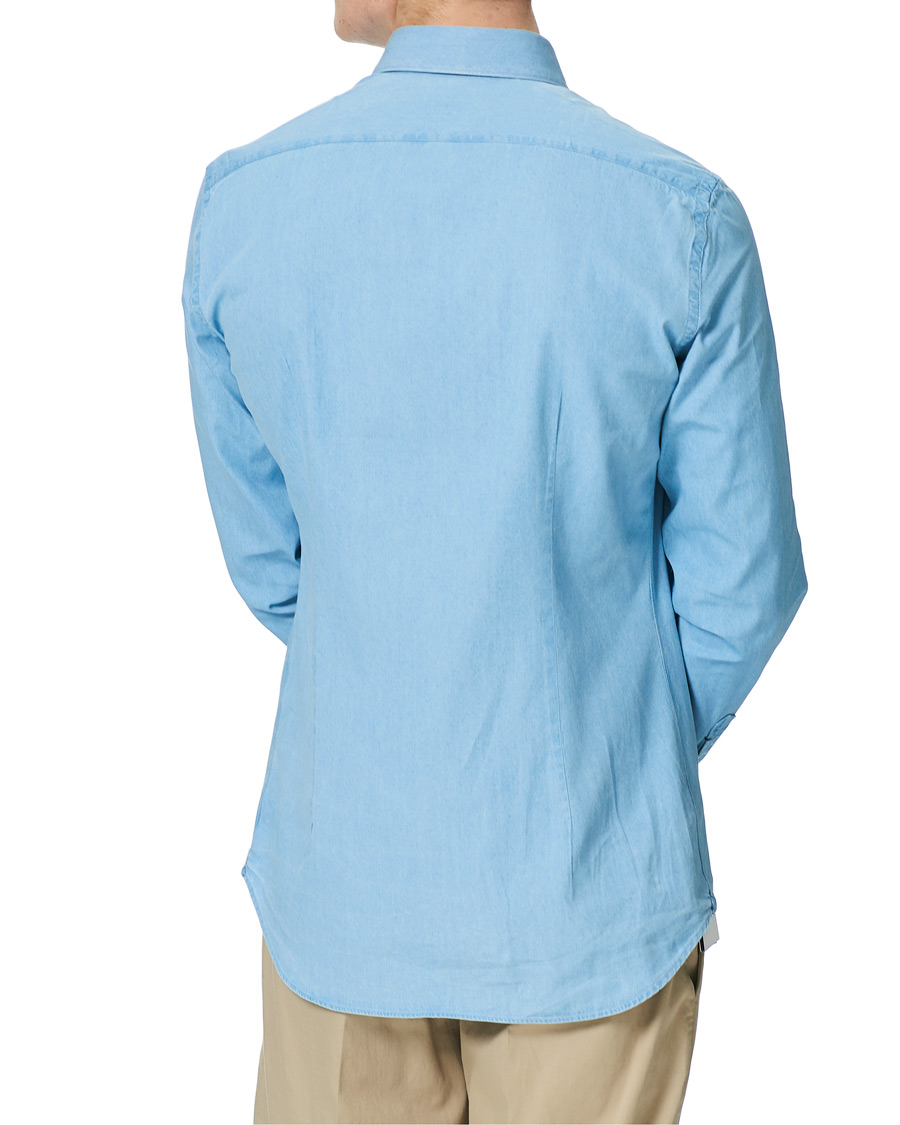 Herre | Skjorter | Mazzarelli | Soft Cut Away Denim Shirt Light Indigo