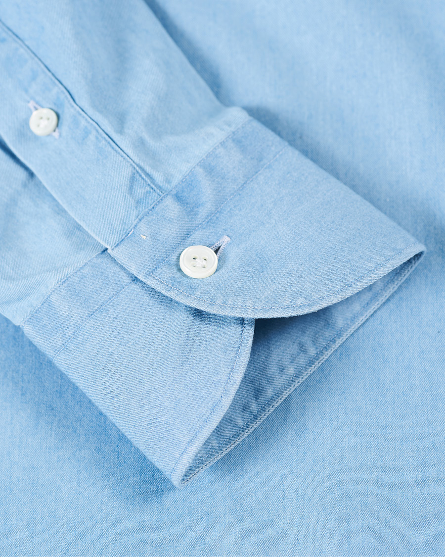 Herre | Skjorter | Mazzarelli | Soft Cut Away Denim Shirt Light Indigo