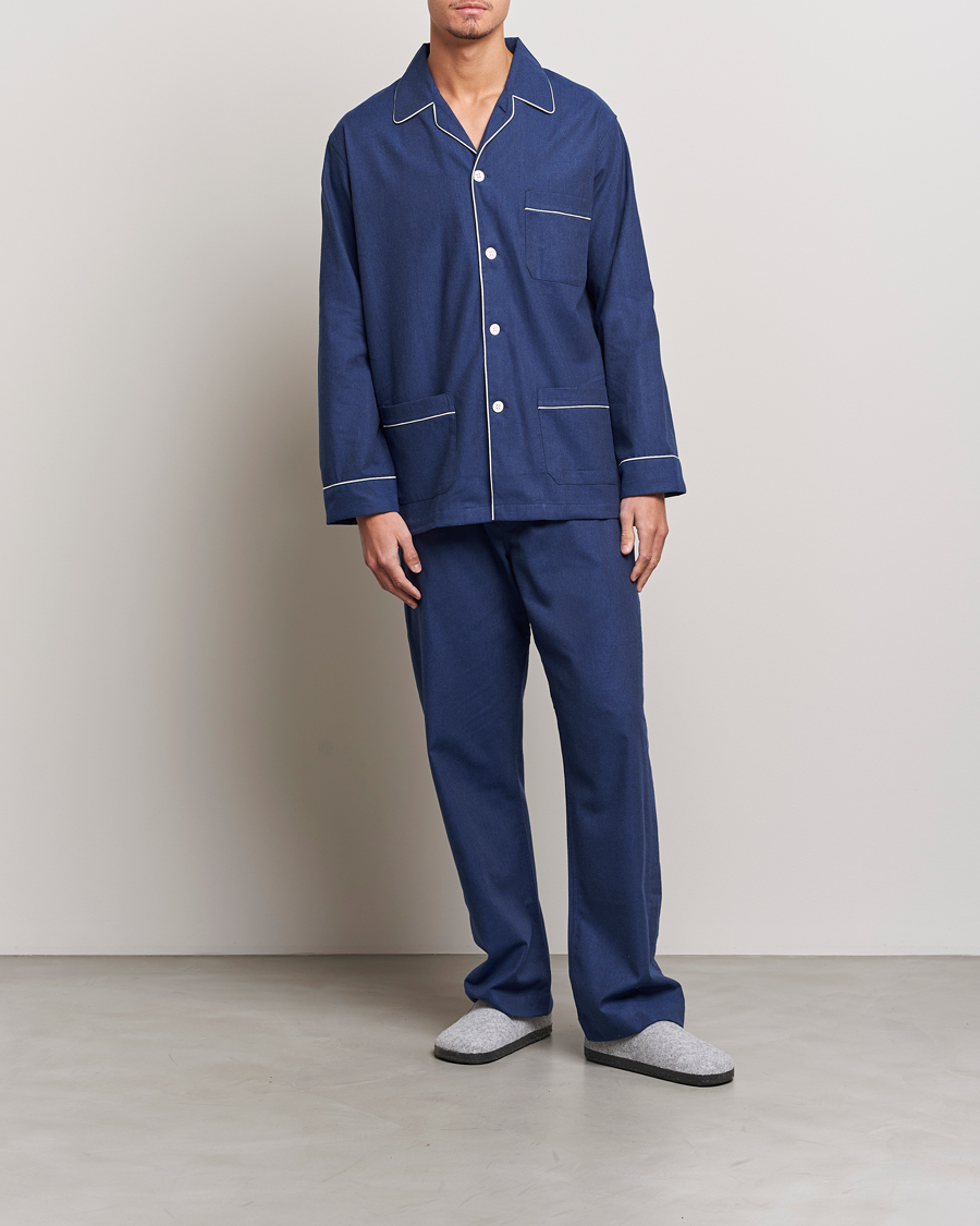 Herre | Pyjamas & Morgenkåber | Derek Rose | Brushed Cotton Flanell Pyjama Set Navy
