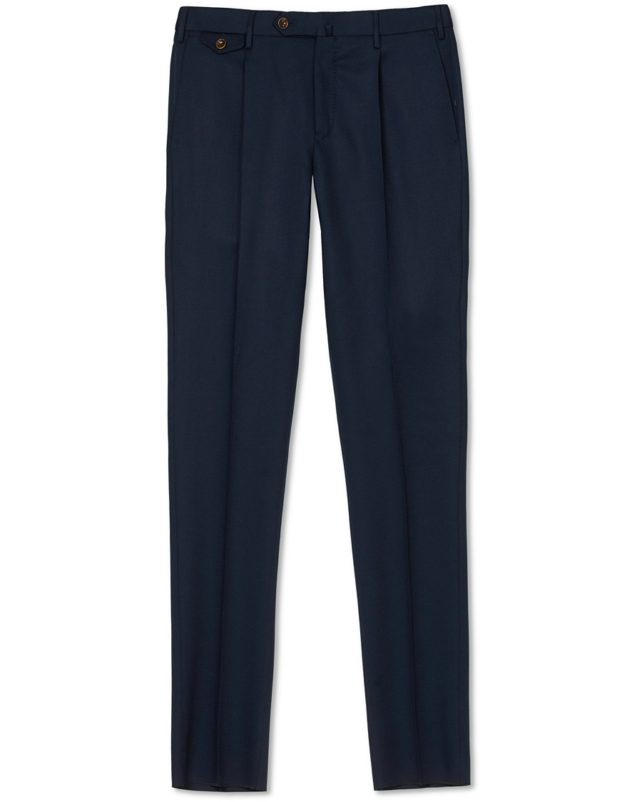 Herre | Bukser | PT01 | Gentleman Fit Pleated Wool Trousers Navy Blue