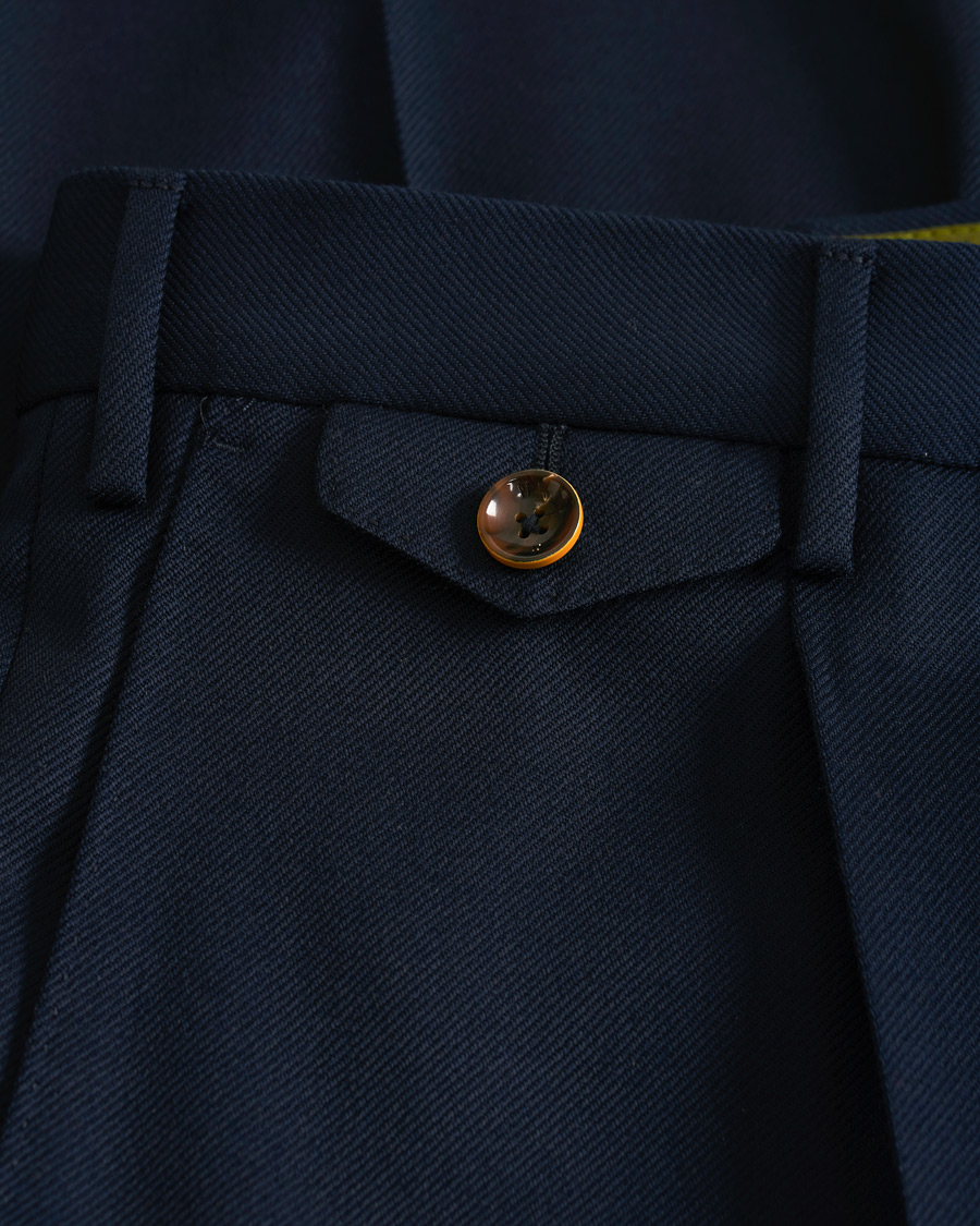 Herre | Bukser | PT01 | Gentleman Fit Pleated Wool Trousers Navy Blue