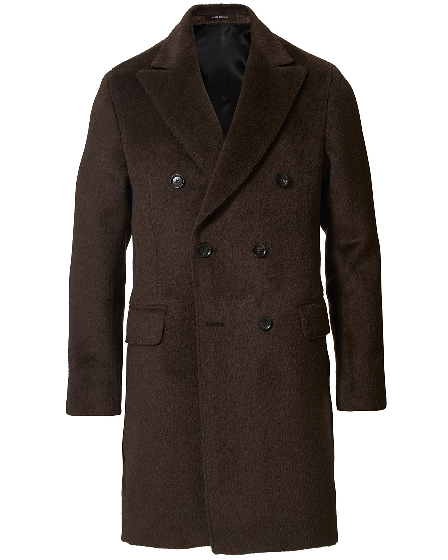 Herre | Jakker | Oscar Jacobson | Saul Delux Llama Wool Double Breasted Coat Brown