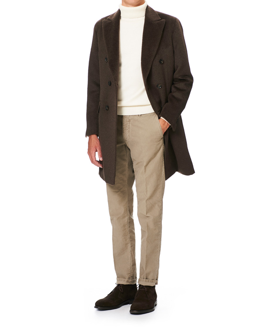 Herre | Jakker | Oscar Jacobson | Saul Delux Llama Wool Double Breasted Coat Brown
