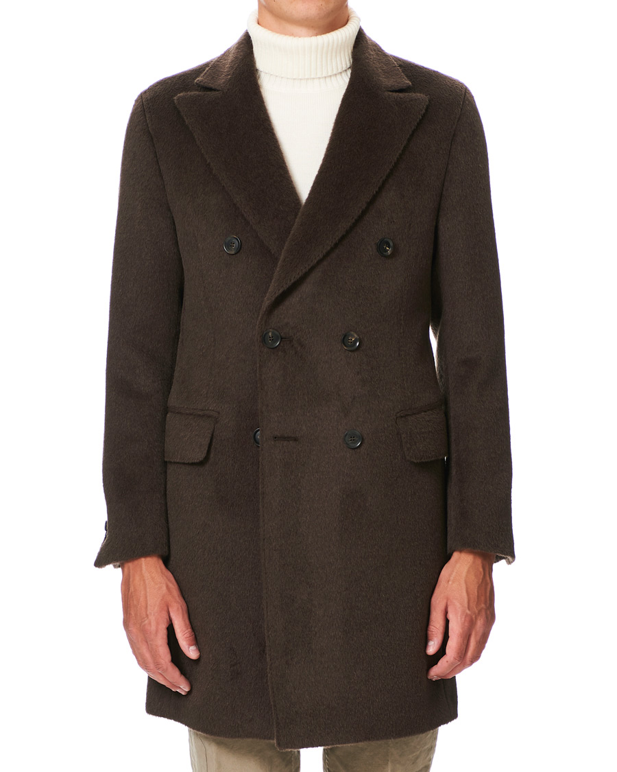 Herre | Jakker | Oscar Jacobson | Saul Delux Llama Wool Double Breasted Coat Brown