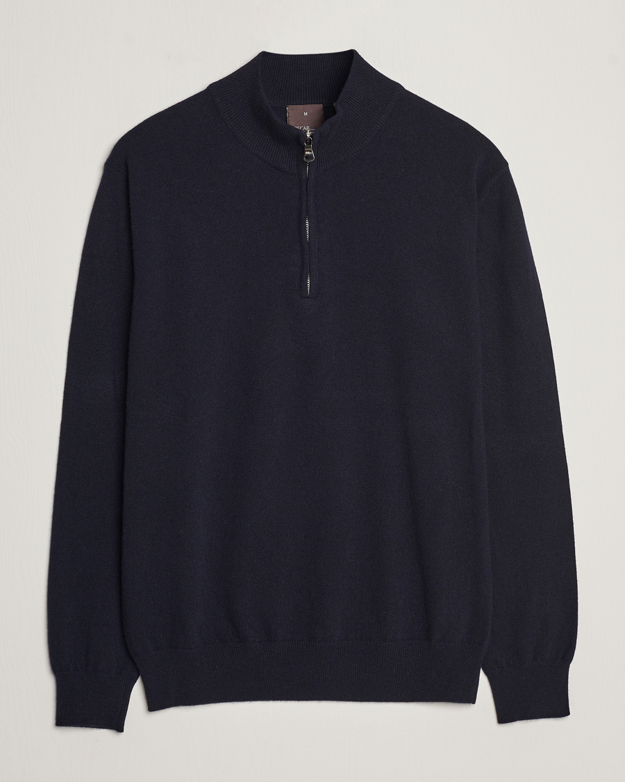 Herre | Trøjer | Oscar Jacobson | Patton Wool/Cashmere Half Zip Navy