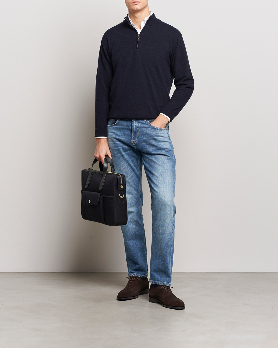 Herre | Trøjer | Oscar Jacobson | Patton Wool/Cashmere Half Zip Navy
