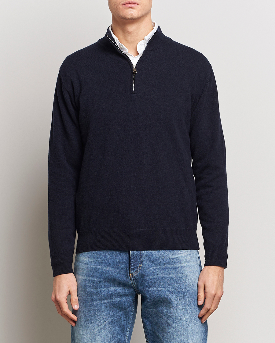 Herre | Trøjer | Oscar Jacobson | Patton Wool/Cashmere Half Zip Navy