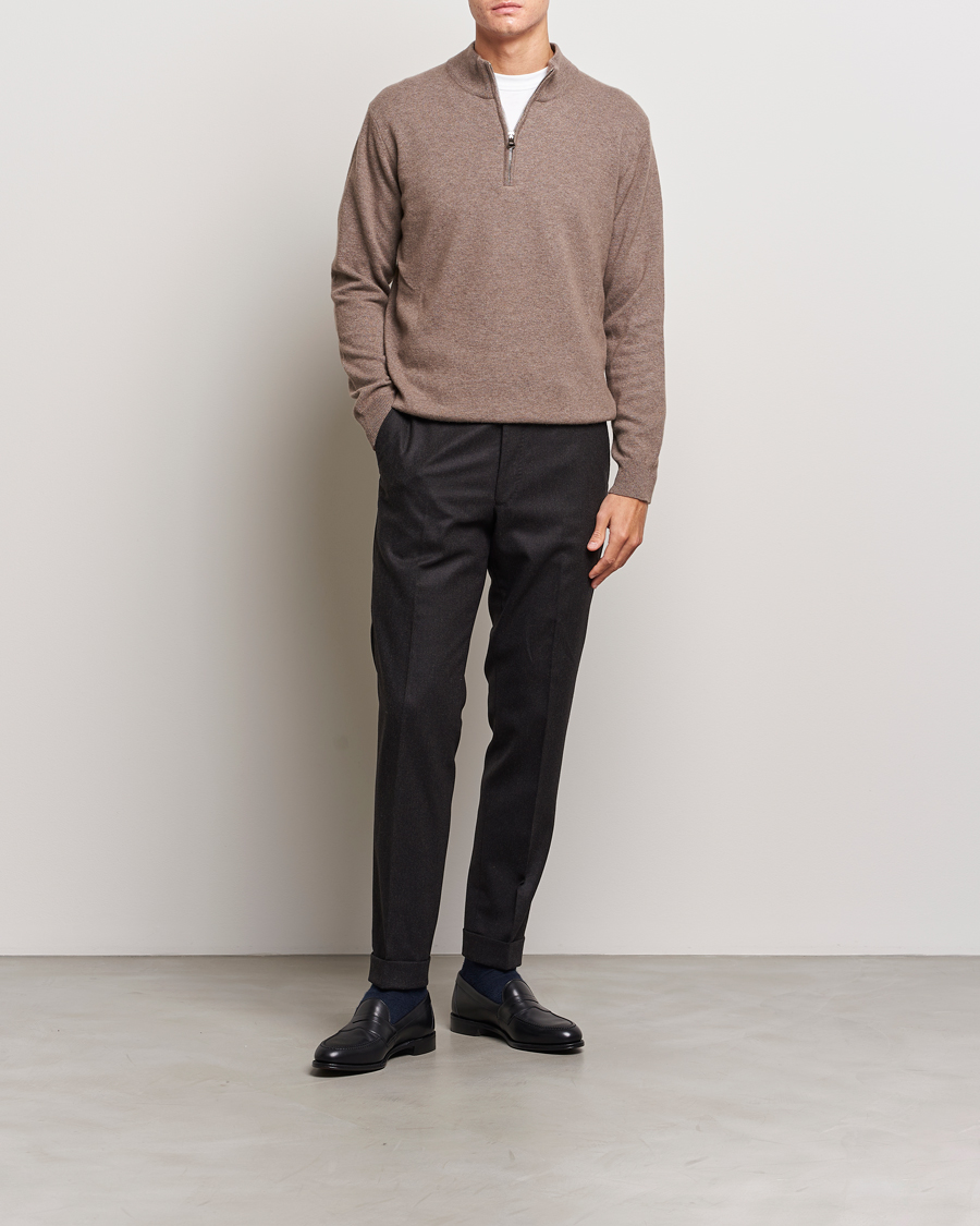 Herre | Trøjer | Oscar Jacobson | Patton Wool/Cashmere Half Zip Light Brown