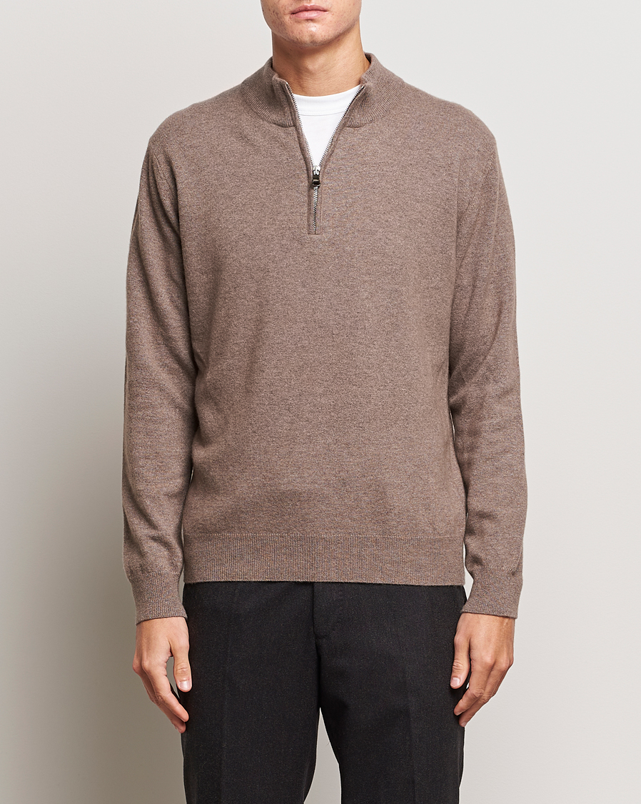 Herre | Trøjer | Oscar Jacobson | Patton Wool/Cashmere Half Zip Light Brown