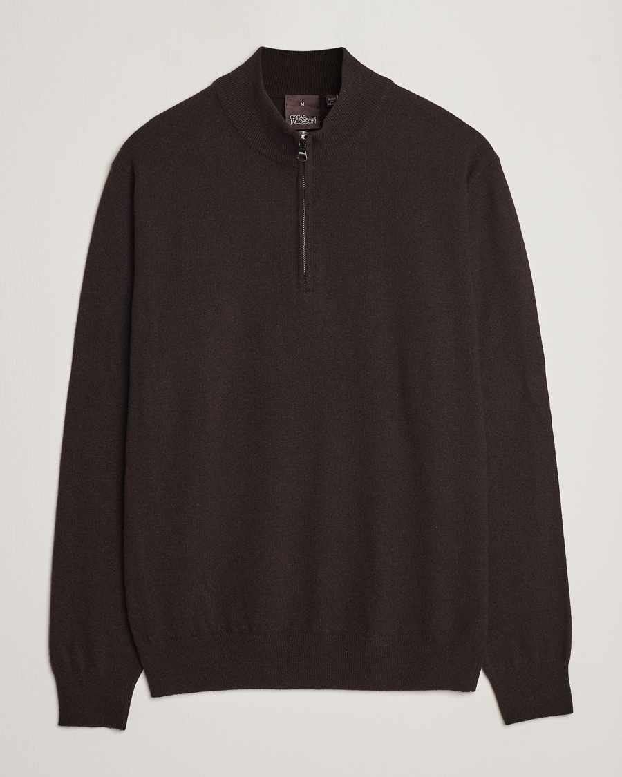 Herre | Trøjer | Oscar Jacobson | Patton Wool/Cashmere Half Zip Brown