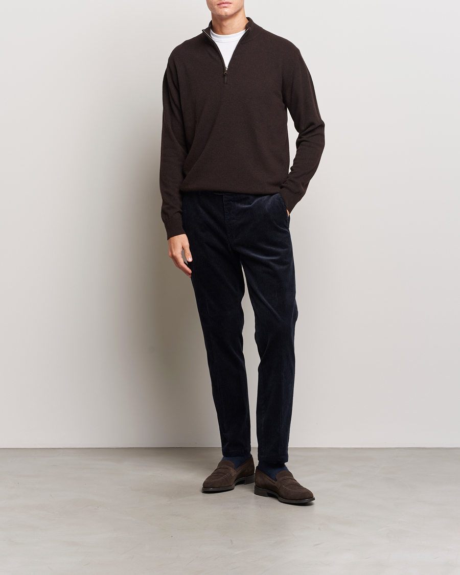 Herre | Trøjer | Oscar Jacobson | Patton Wool/Cashmere Half Zip Brown