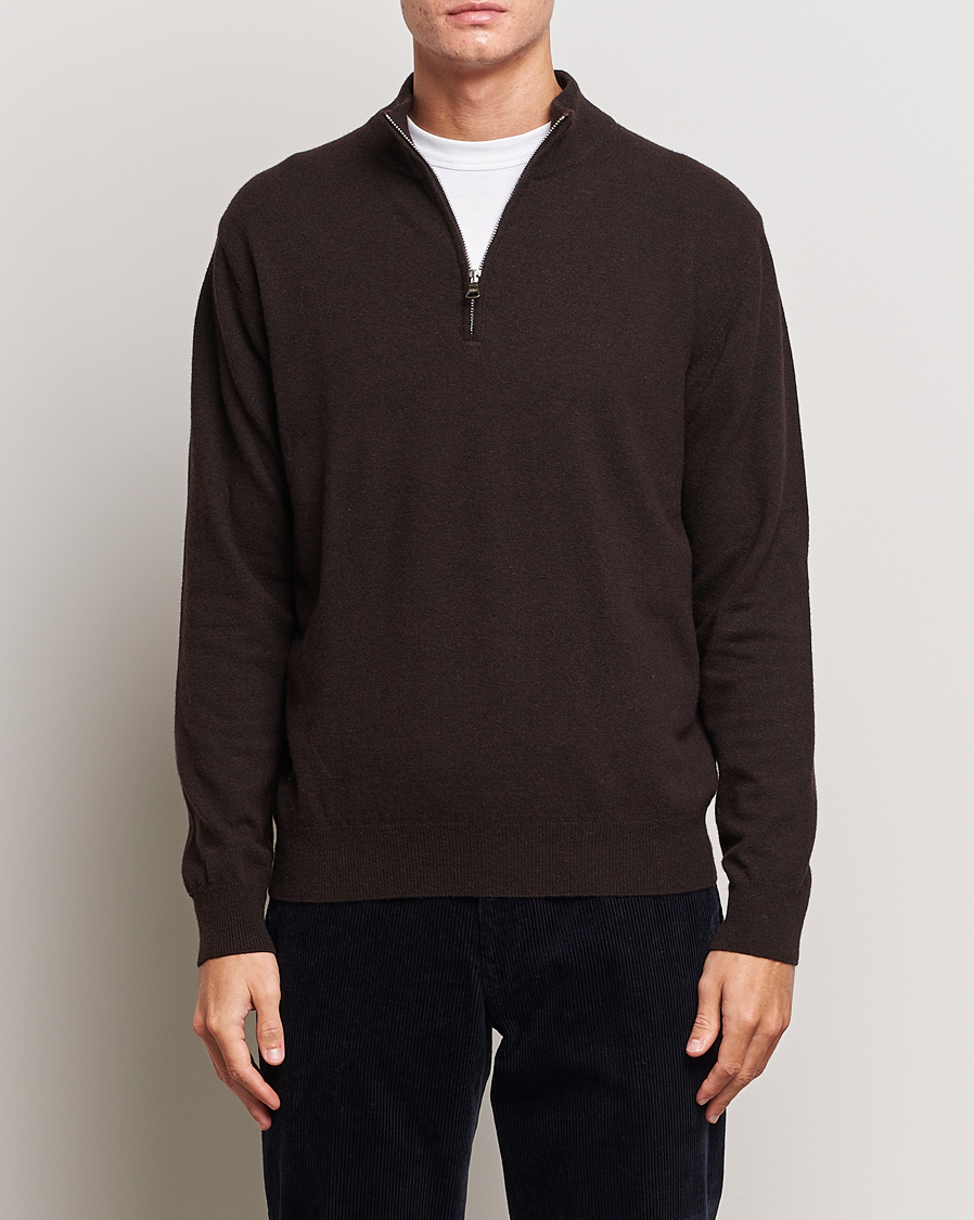 Herre | Trøjer | Oscar Jacobson | Patton Wool/Cashmere Half Zip Brown