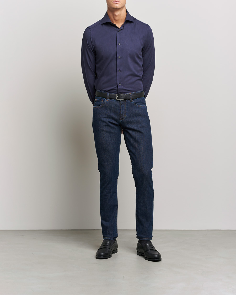 Herre | Jeans | Canali | Slim Fit Stretch Jeans Dark Blue Wash