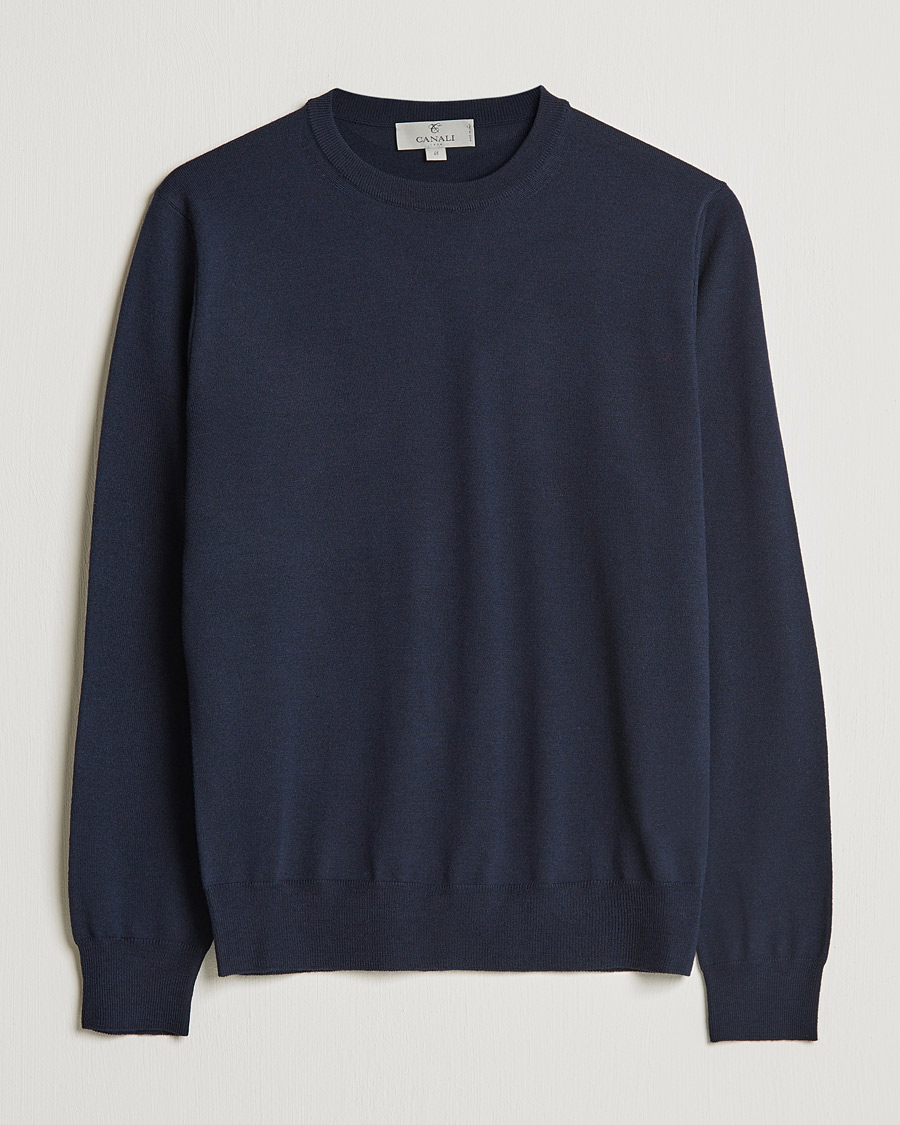 Herre | Trøjer | Canali | Merino Wool Crew Neck Navy