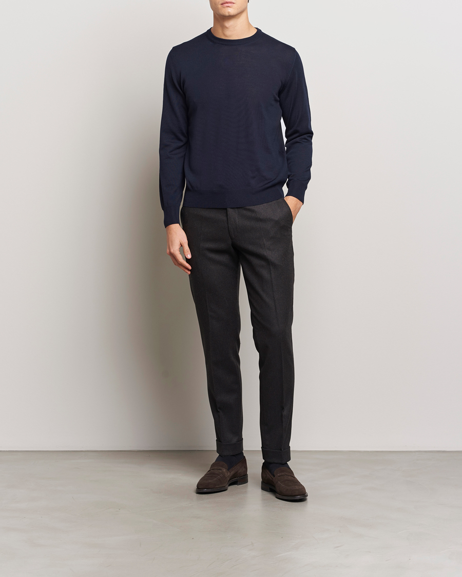 Herre | Trøjer | Canali | Merino Wool Crew Neck Navy