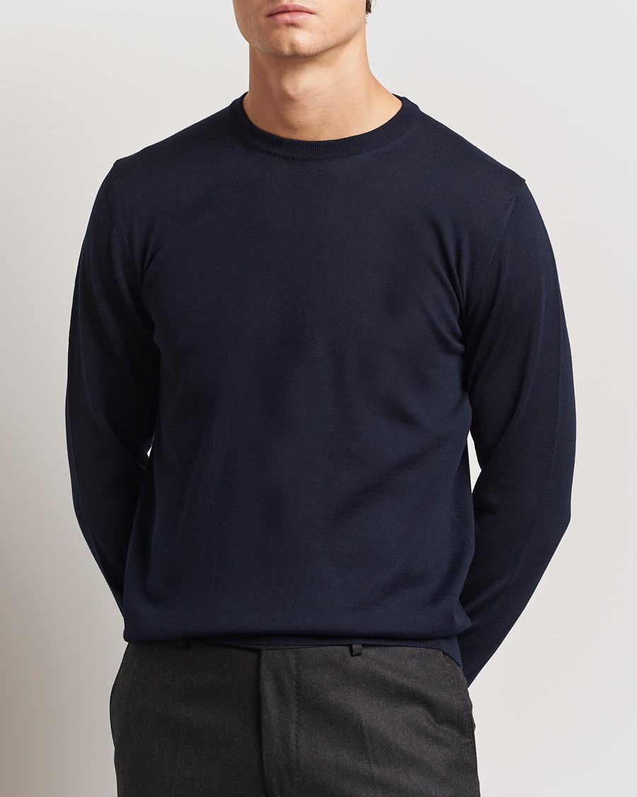 Herre |  | Canali | Merino Wool Crew Neck Navy