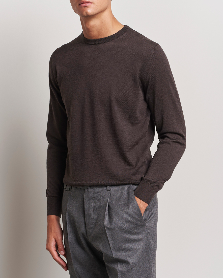 Herre | Trøjer | Canali | Merino Wool Crew Neck Brown
