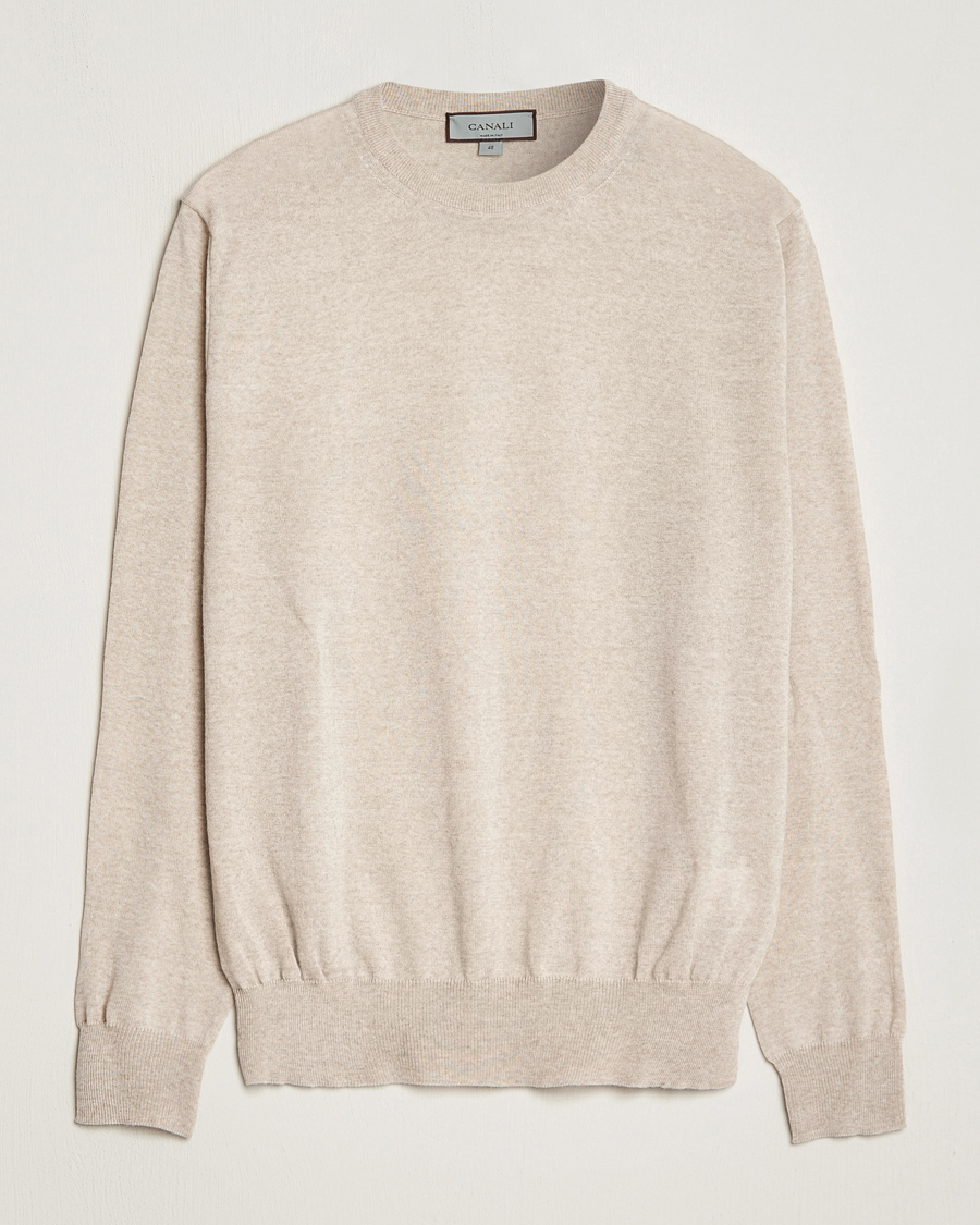 Herre | Trøjer | Canali | Merino Wool Crew Neck Light Beige