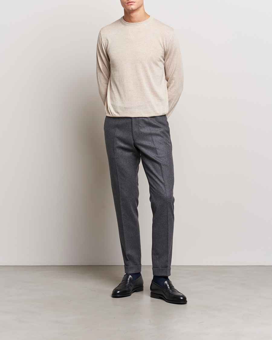 Herre | Trøjer | Canali | Merino Wool Crew Neck Light Beige