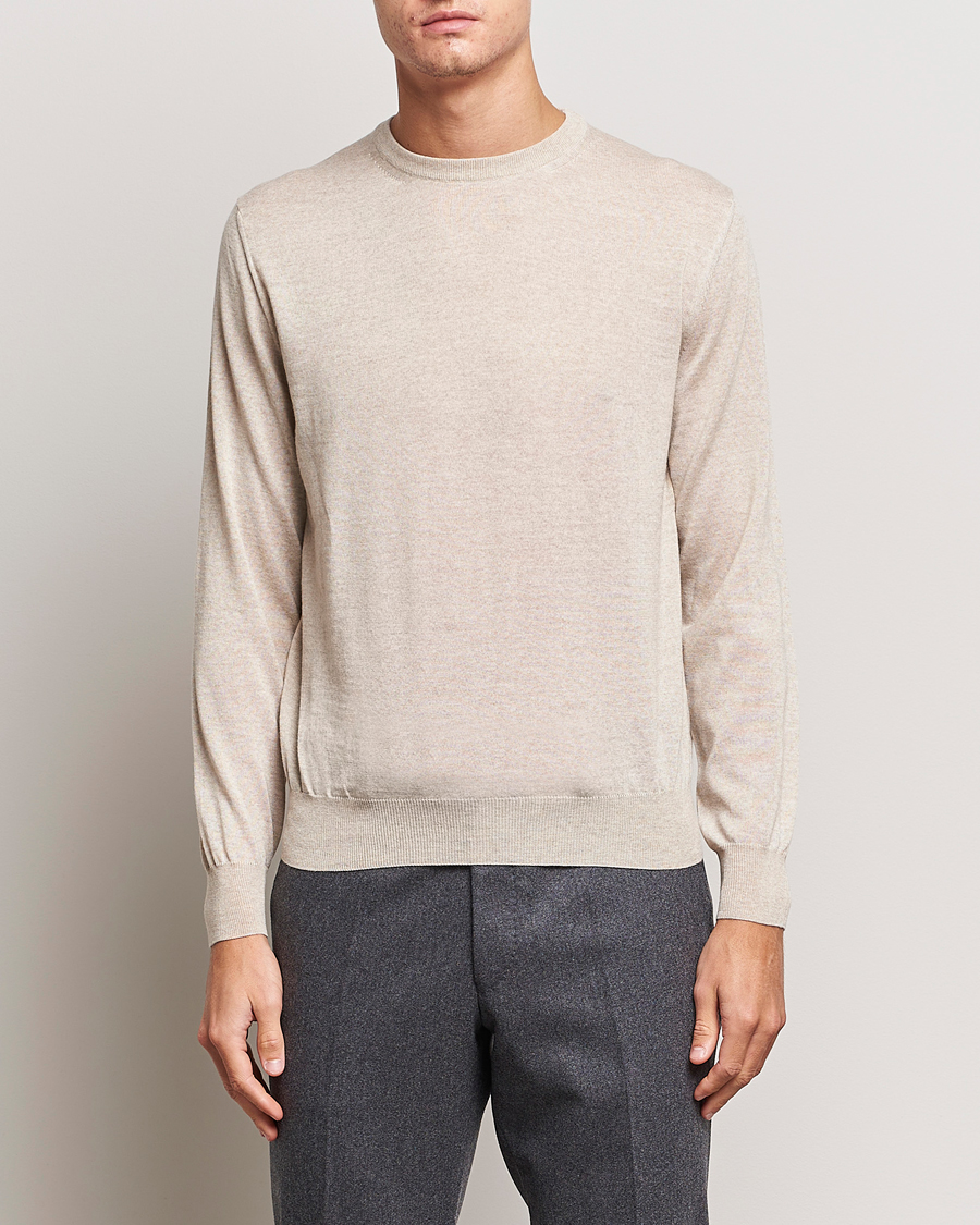 Herre | Trøjer | Canali | Merino Wool Crew Neck Light Beige