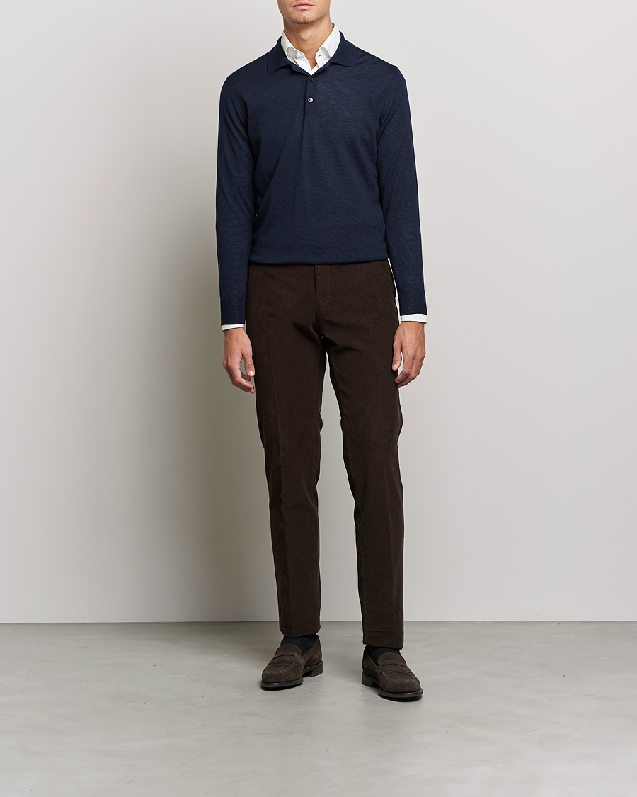 Herre | Trøjer | Canali | Merino Wool Knitted Polo Navy