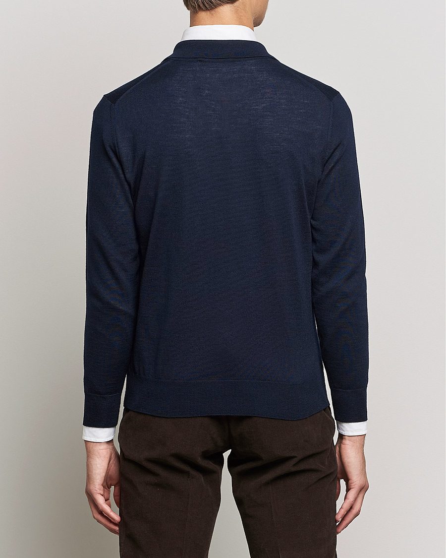 Herre | Trøjer | Canali | Merino Wool Knitted Polo Navy