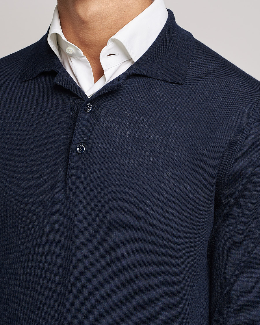 Herre | Trøjer | Canali | Merino Wool Knitted Polo Navy