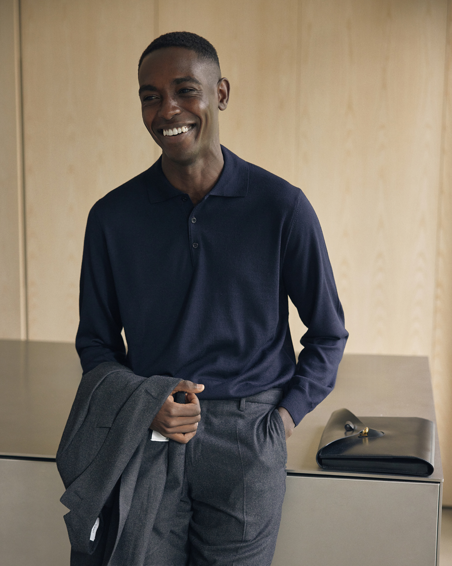 Herre | Trøjer | Canali | Merino Wool Knitted Polo Navy
