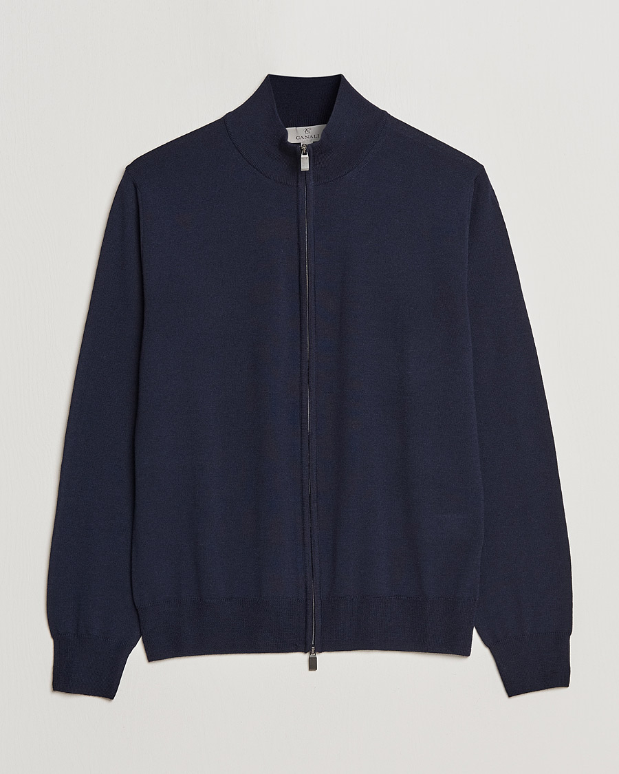 Herre | Trøjer | Canali | Merino Wool Full Zip Navy