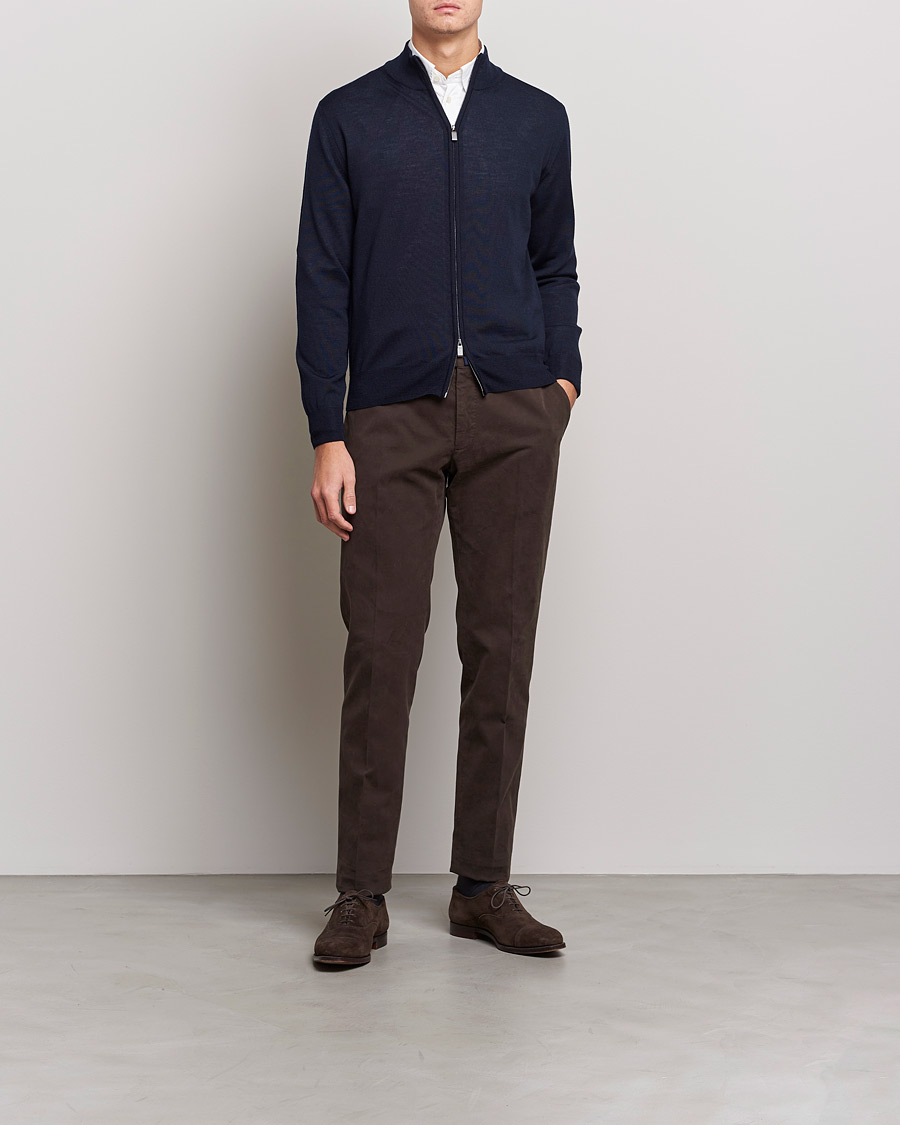 Herre | Trøjer | Canali | Merino Wool Full Zip Navy