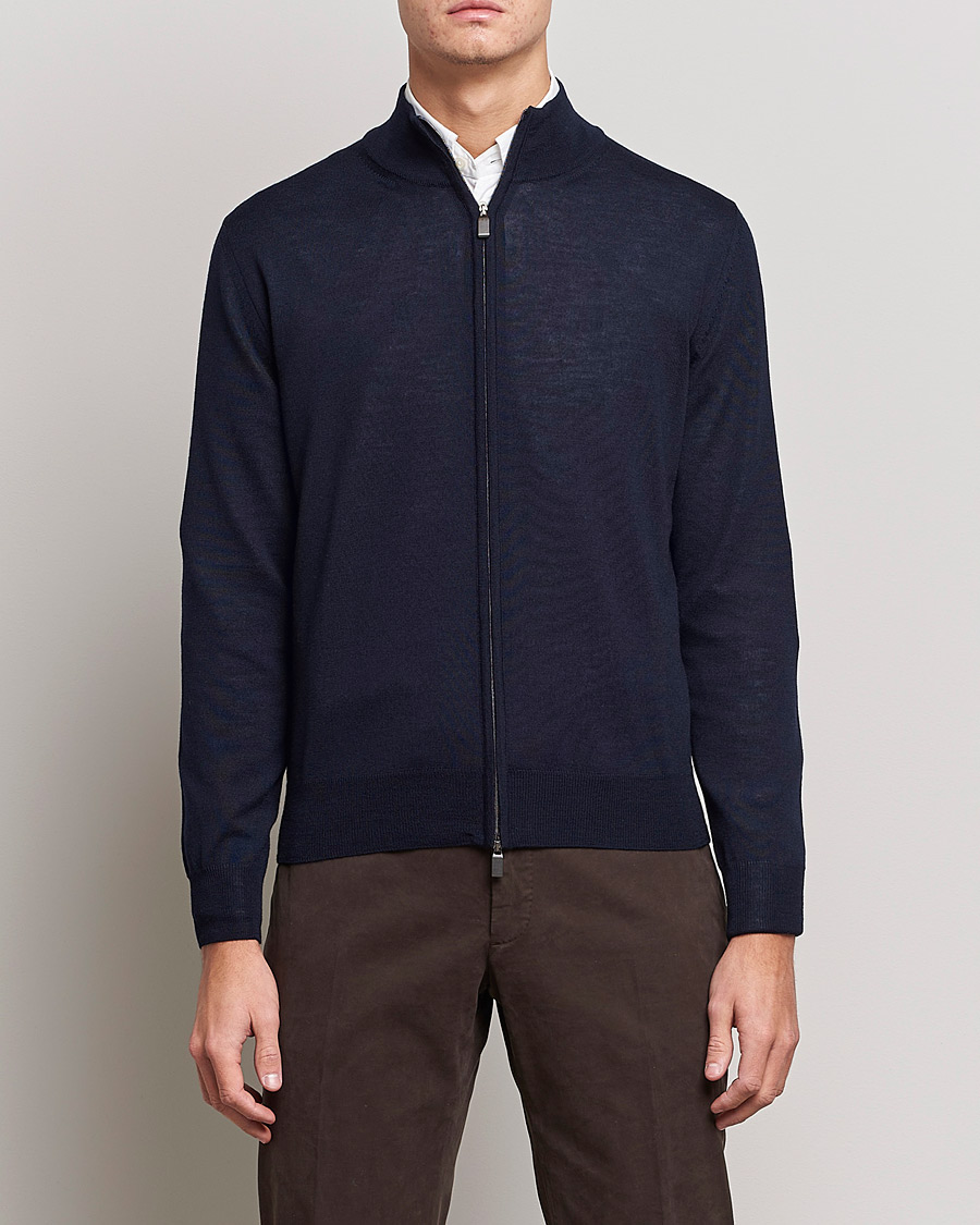 Herre | Trøjer | Canali | Merino Wool Full Zip Navy
