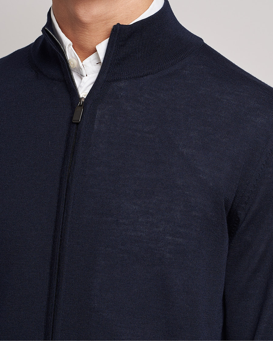 Herre | Trøjer | Canali | Merino Wool Full Zip Navy