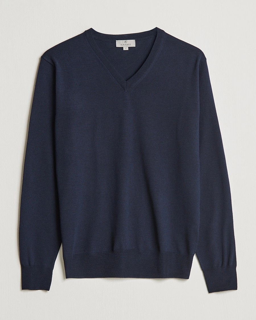 Herre | Trøjer | Canali | Merino Wool V-Neck Navy